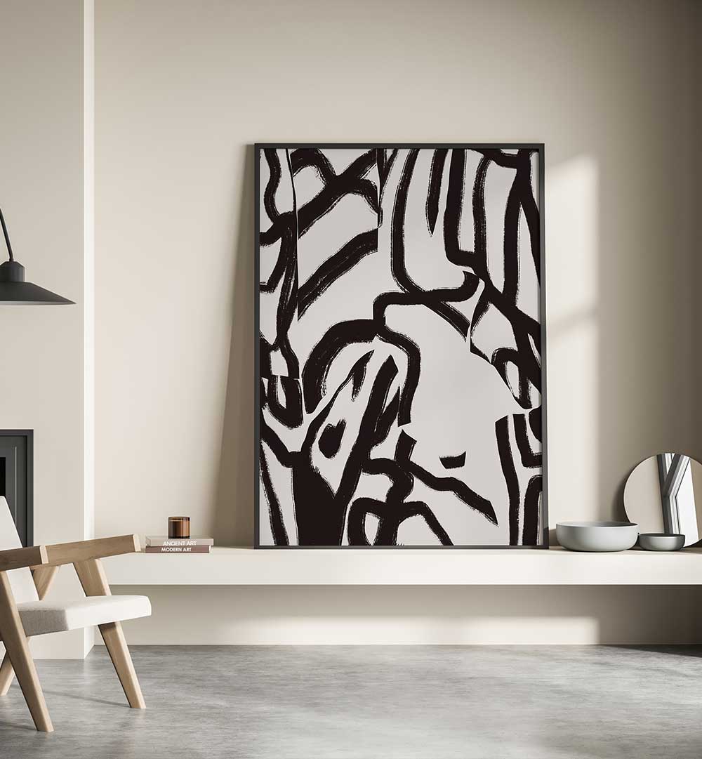 BLACK LINE IN GREY , ABSTRACT PAINTINGS