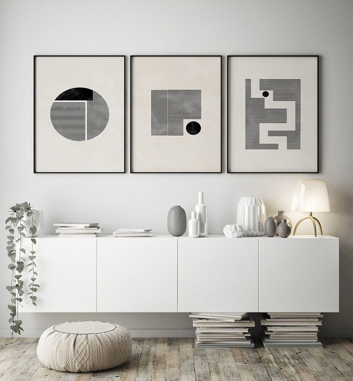 MINIMALIST MAZE SET , SET OF 3 PAINTINGS