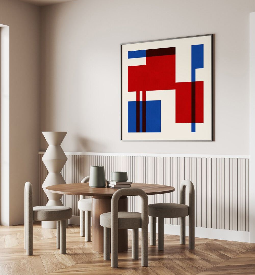Stylish room featuring COLORFUL SEVEN, GEOMETRIC ART PRINTS, adding a creative touch to modern decor.
