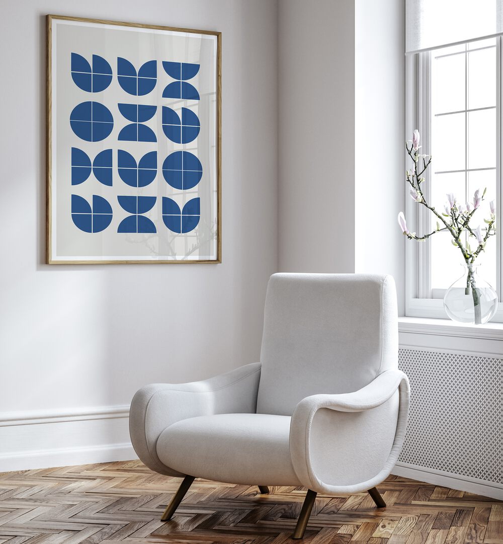Stylish BAUHAUS OBJECTS, GEOMETRIC ART PRINTS featured in a modern living space by MIUUS STUDIO, enhancing interior design.