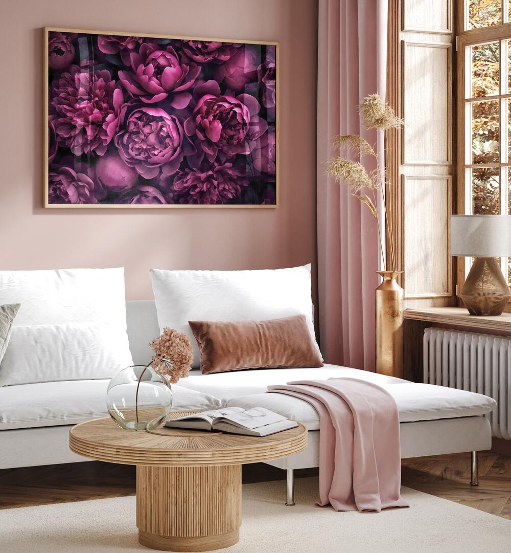 MOODY PINK FLOWERS , FLORAL FLOWER PAINTINGS