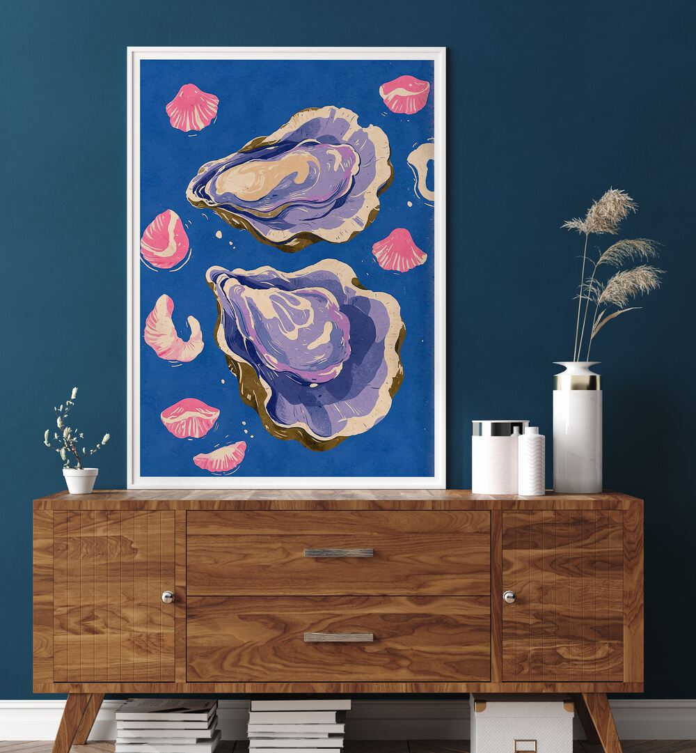 Vibrant OYSTERS, BEACH PAINTINGS showcasing coastal elegance, perfect for enhancing your home decor.