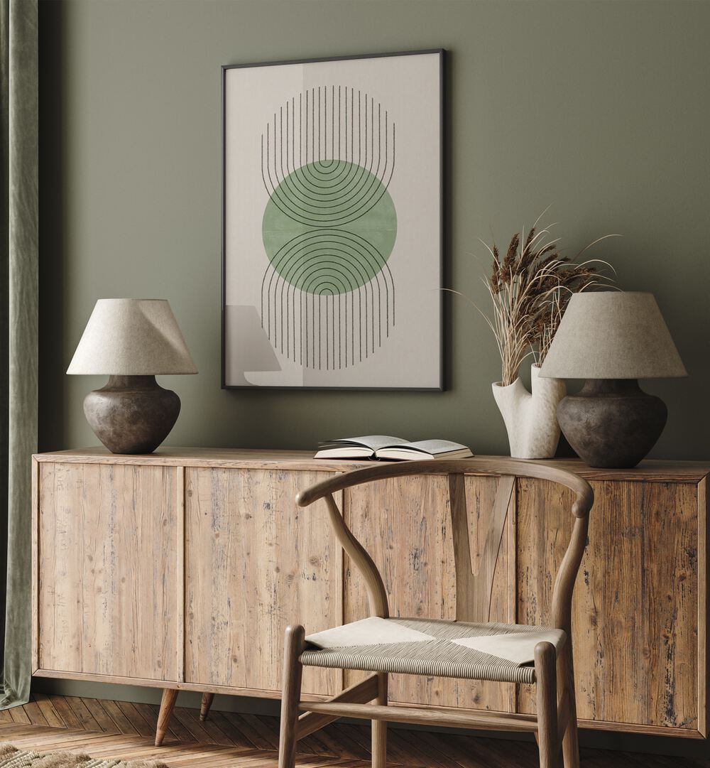 Stylish interior featuring PERFECT POINT GREEN, GEOMETRIC ART PRINTS from MIUUS Studio, perfect for modern decor.