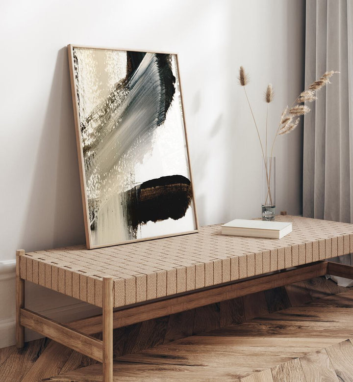 Stylish interior featuring CLUE I, ABSTRACT PAINTINGS, adding vibrant colors and dynamic forms to the space.