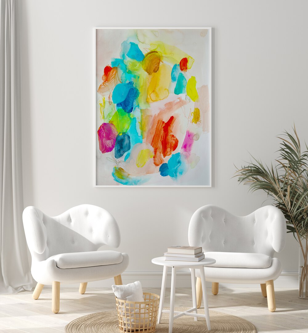 Vibrant abstract painting showcasing a blend of vivid colors, perfect for enhancing modern decor. Ideal for art lovers.