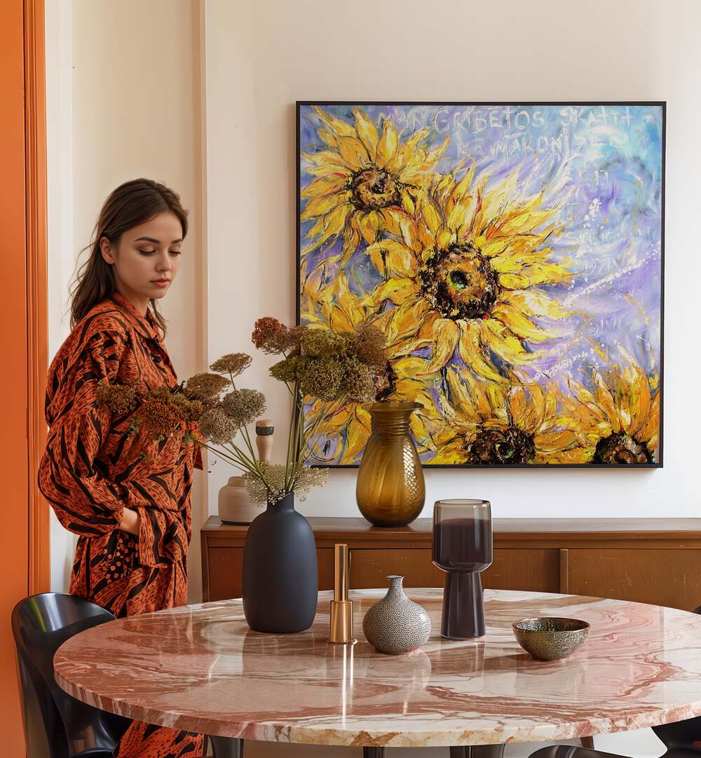 Vibrant SUNFLOWERS 2, FLORAL FLOWER PAINTINGS brighten the room, enhancing your decor with cheerful energy.