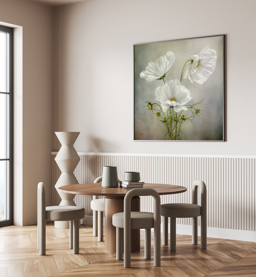 Elegant COSMOS CHARM, FLORAL FLOWER PAINTINGS enhance your space with stunning floral beauty and celestial allure.