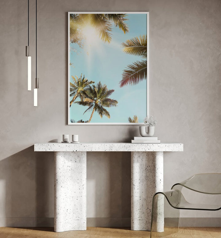 Bright and vibrant SUN RAYS, BEACH PAINTINGSBEACH PAINTINGS enhancing a modern space with a tropical ambiance.