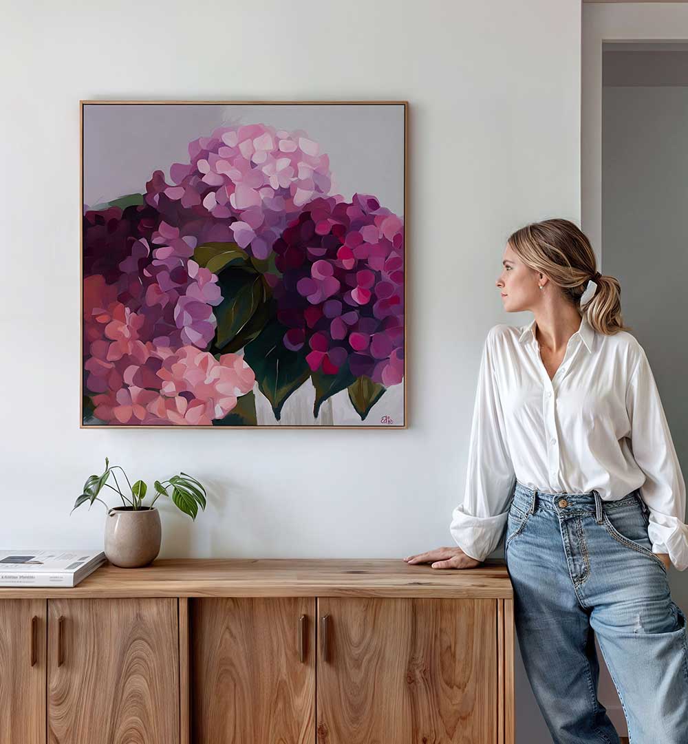 HYDRANGEAS - PINK , FLORAL FLOWER PAINTINGS