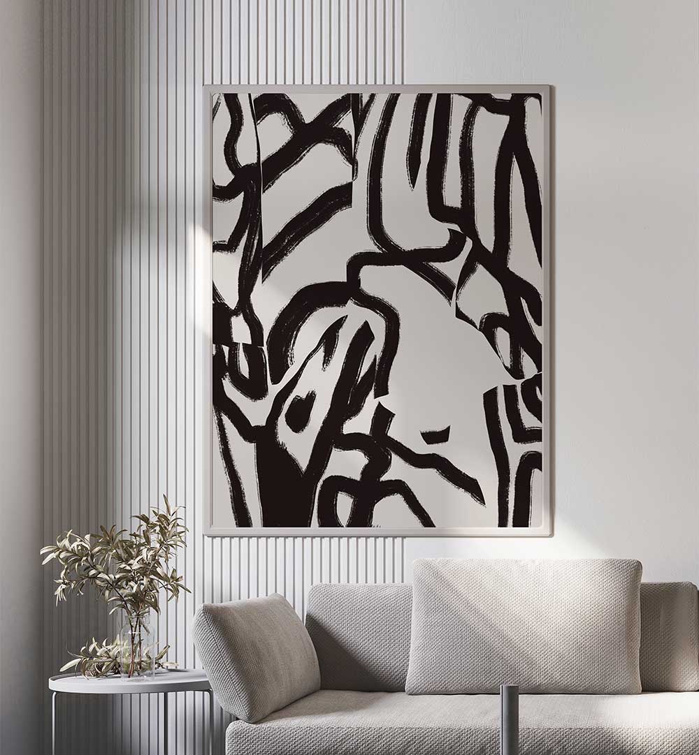 BLACK LINE IN GREY , ABSTRACT PAINTINGS