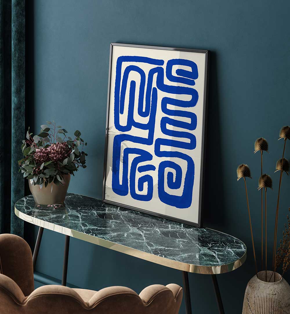 BLUE LINE ART III , LINE ART PAINTINGS