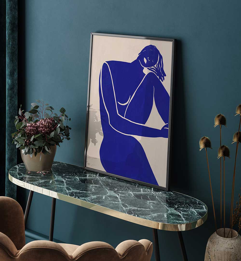 MINIMALIST BLUE SILHOUETTE FIGURE , PORTRAITS & FIGURATIVE ILLUSTRATIONS
