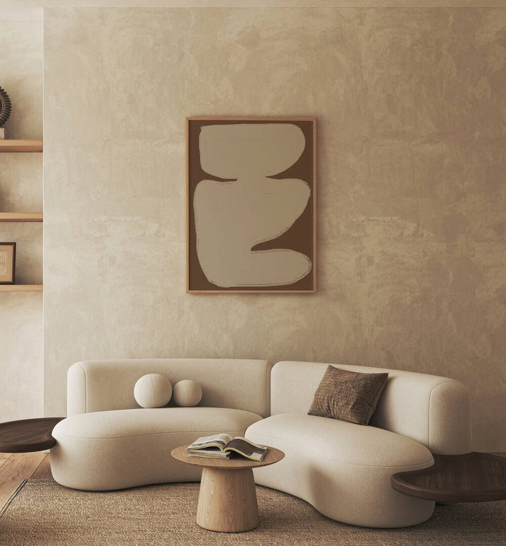 Elegant beige contemporary shapes in abstract paintings enhance a modern living space, perfect for The Miuus Studio.