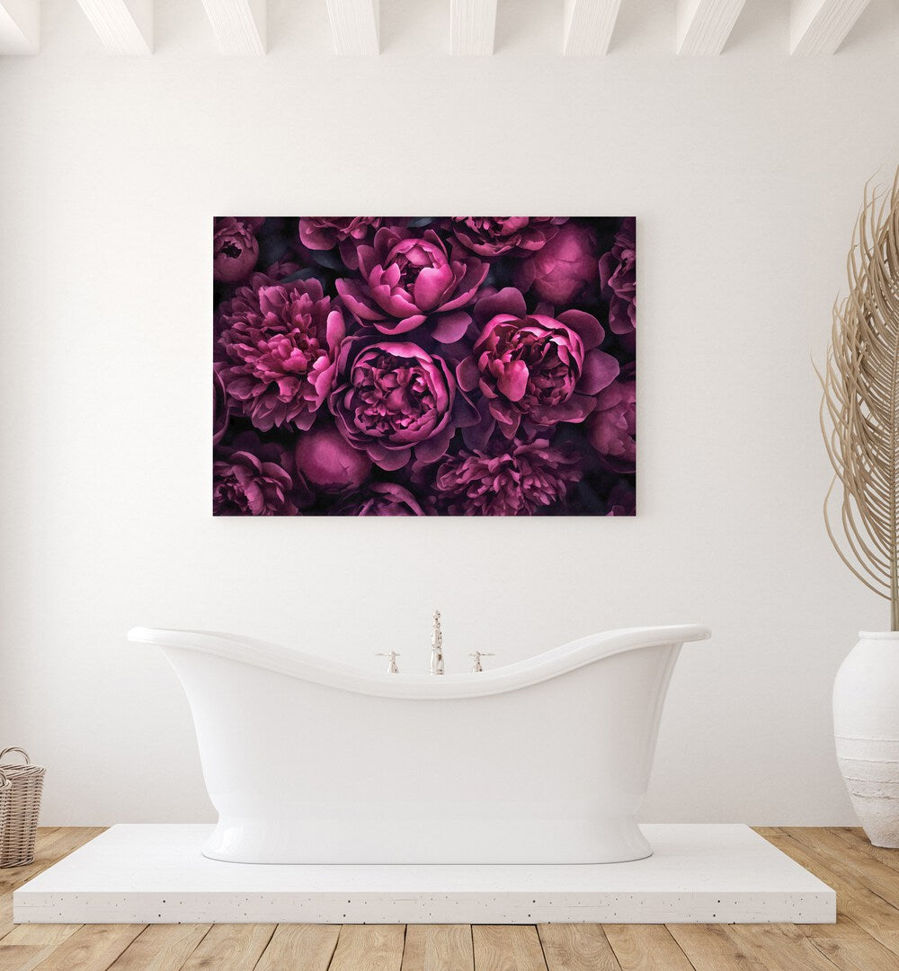 MOODY PINK FLOWERS , FLORAL FLOWER PAINTINGS