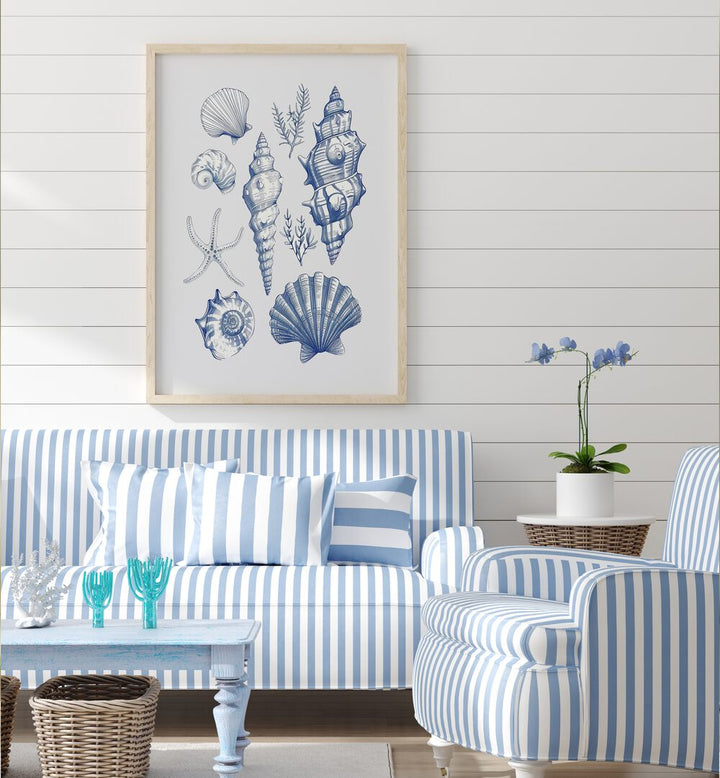 Stylish SHELL COLLAGE, BEACH PAINTINGS featuring an elegant seashell design, perfect for a coastal-themed decor.