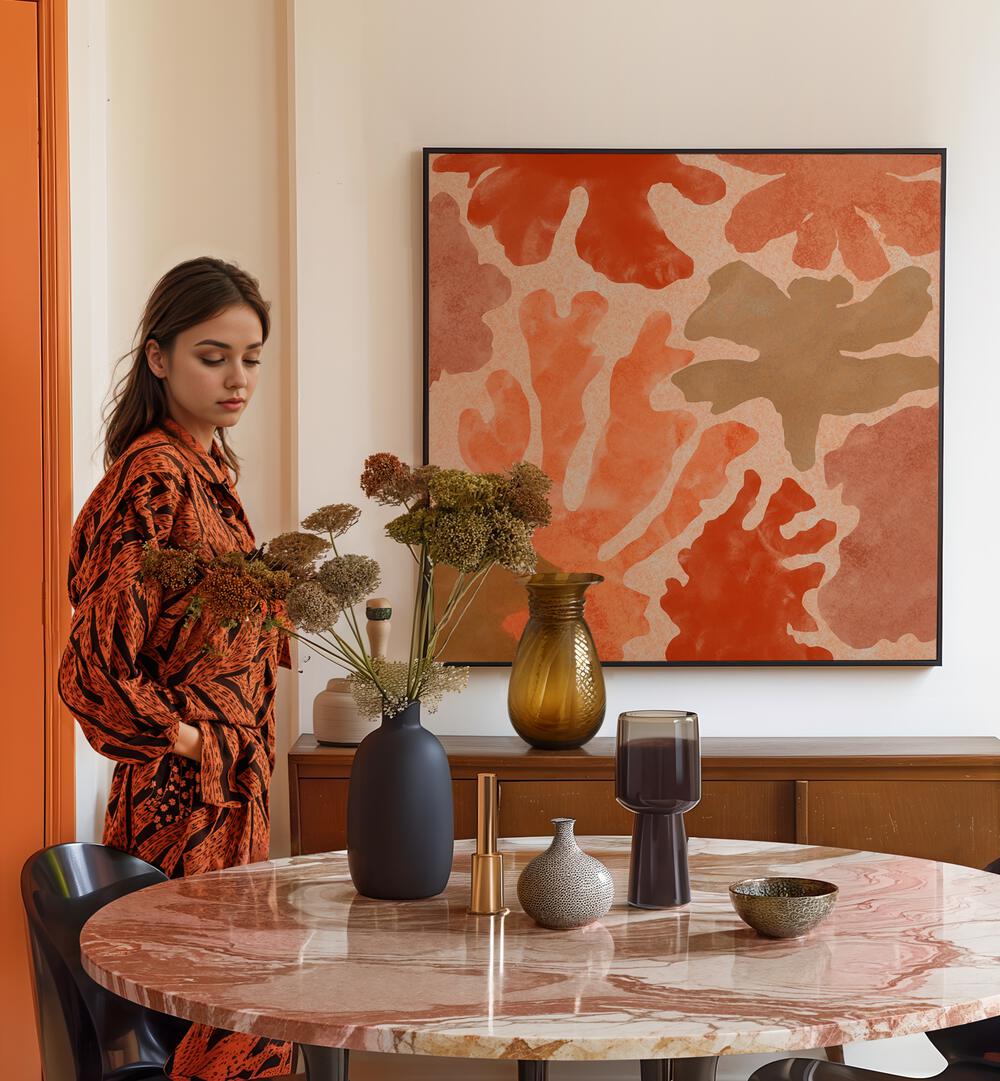 Stylish living space featuring TEXTURES OF TERRA VI, ABSTRACT PAINTINGS, enhancing the elegant decor with vibrant colors.