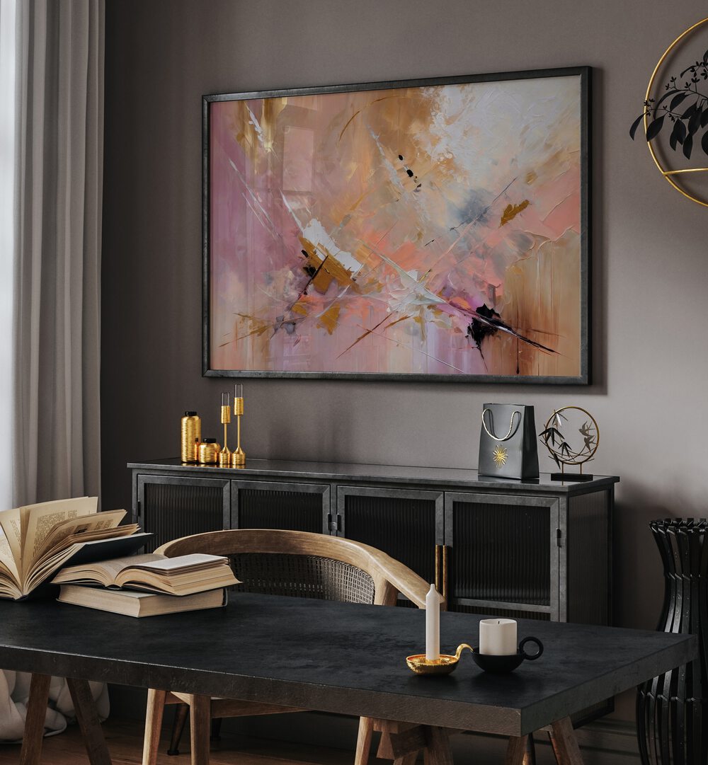 Vibrant EXPRESSIONIST PINK, ABSTRACT PAINTINGS enhance modern home décor, creating a captivating focal point.