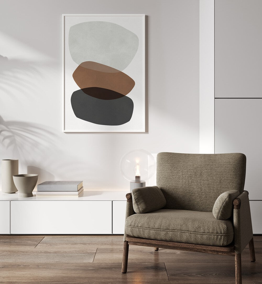 Stylish decor featuring ROCK OVERLAY VII, ABSTRACT PAINTINGS, enhancing modern interiors with bold shapes and colors.