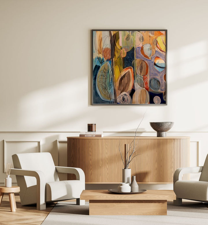 Vibrant ELEMENTS ORGANISEES IV, ABSTRACT PAINTINGS, enhances modern decor with its captivating colors and fluid design.