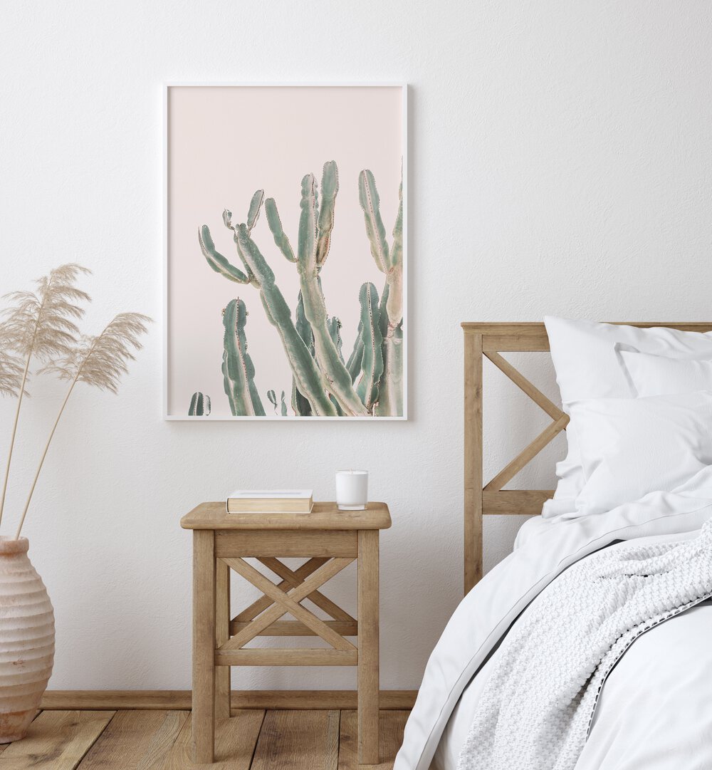 Stunning SUNRISE CACTUS, FLORAL FLOWER PAINTINGS enhancing a serene indoor space with desert vibes and minimal care.