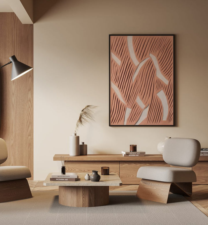 Stylish interior showcasing THE COUNTING II, ABSTRACT PAINTINGS against a warm, modern backdrop. Perfect for decor enthusiasts.