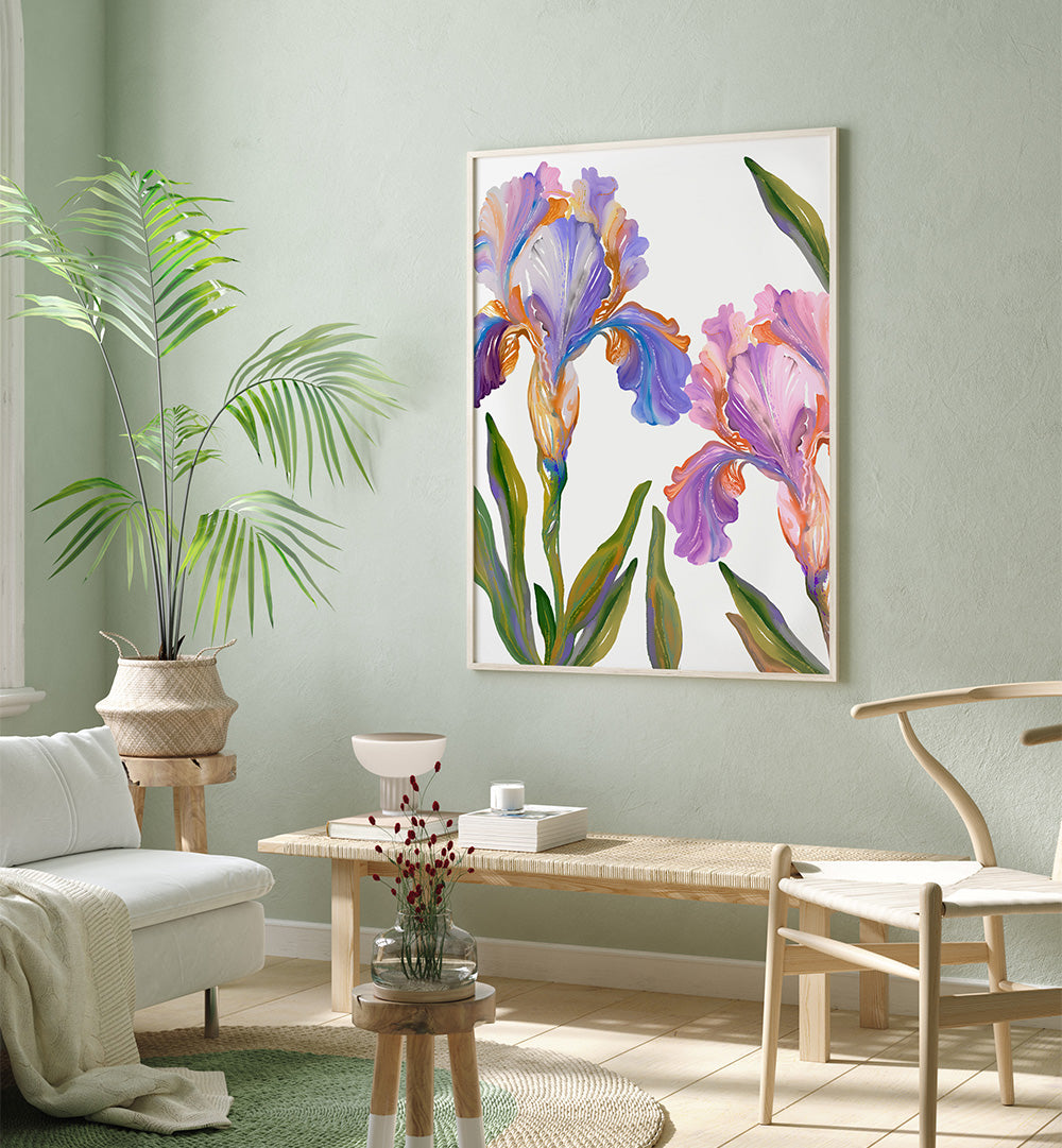 WATERCOLOR IRIS , FLORAL FLOWER PAINTINGS