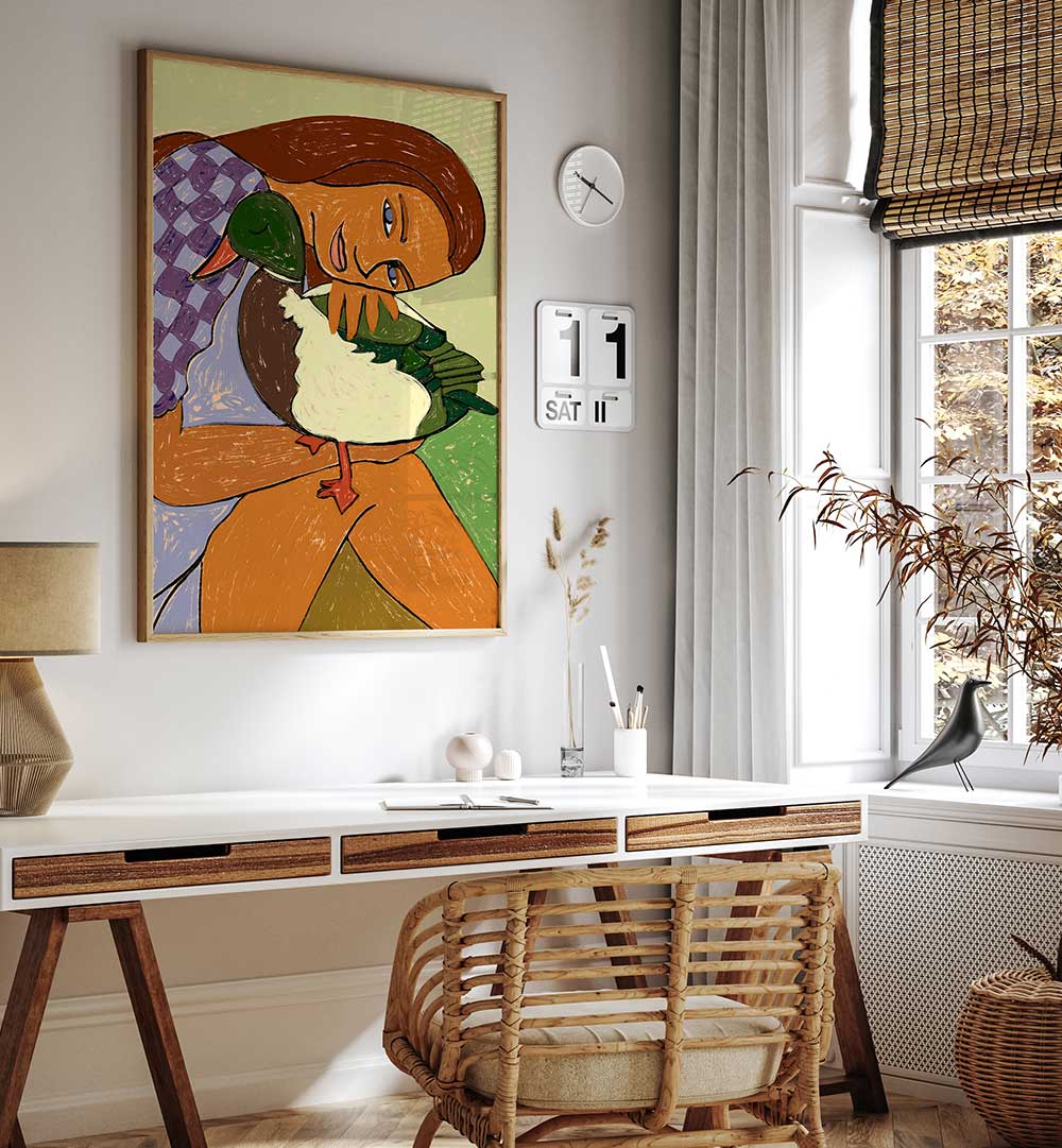 THE GIRL AND THE GREEN-HEADED GOOSE , PORTRAITS & FIGURATIVE ILLUSTRATIONS