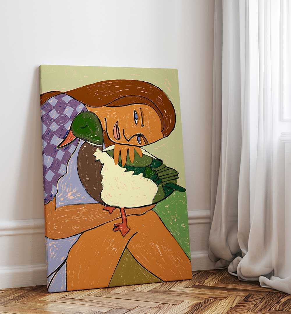 THE GIRL AND THE GREEN-HEADED GOOSE , PORTRAITS & FIGURATIVE ILLUSTRATIONS