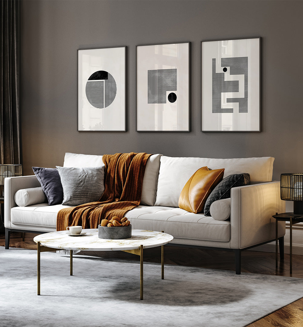 MINIMALIST MAZE SET , SET OF 3 PAINTINGS
