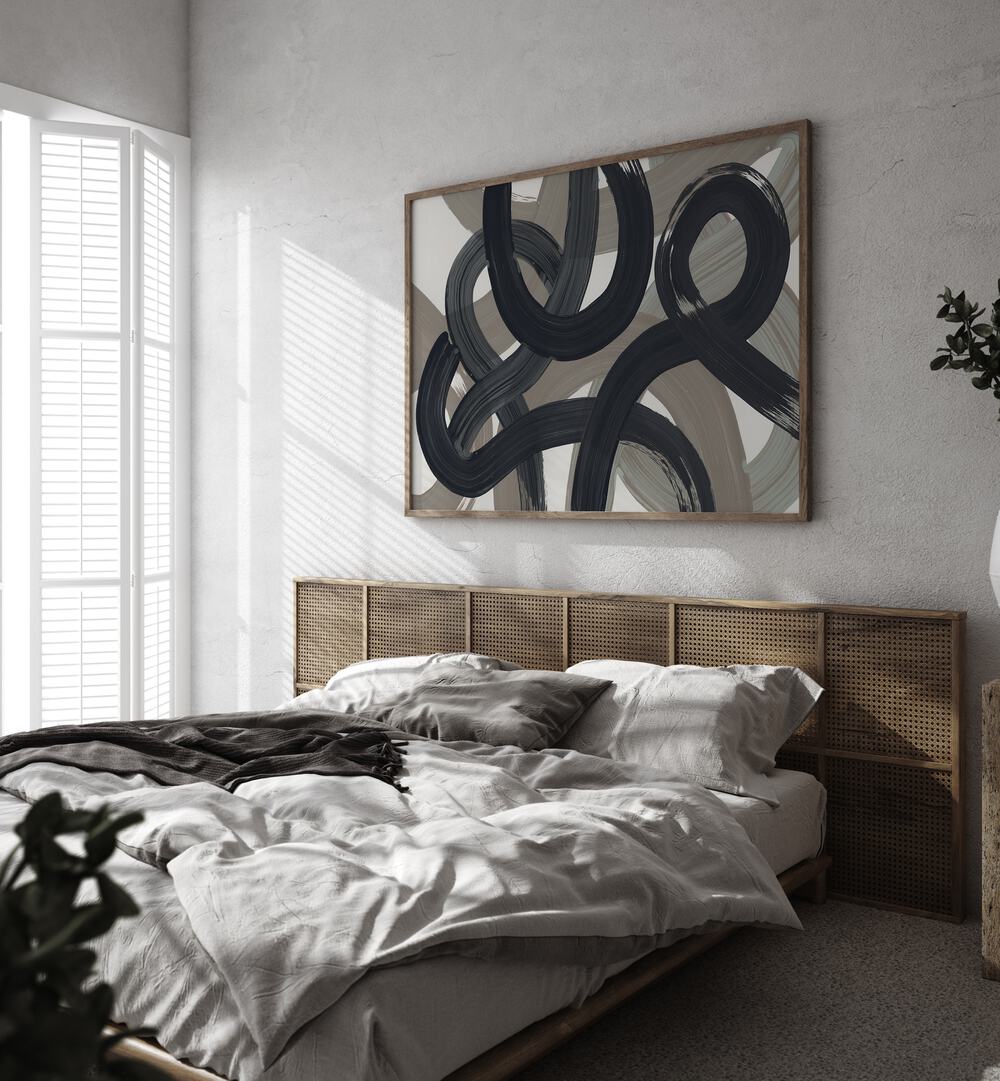 Modern bedroom featuring POSSIBLE, ABSTRACT PAINTINGS, enhancing style and functionality in any space.
