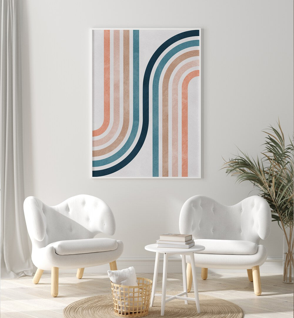Stylish LINES AND ARCS, GEOMETRIC ART PRINTS displayed in a modern living space, enhancing artistic ambiance.