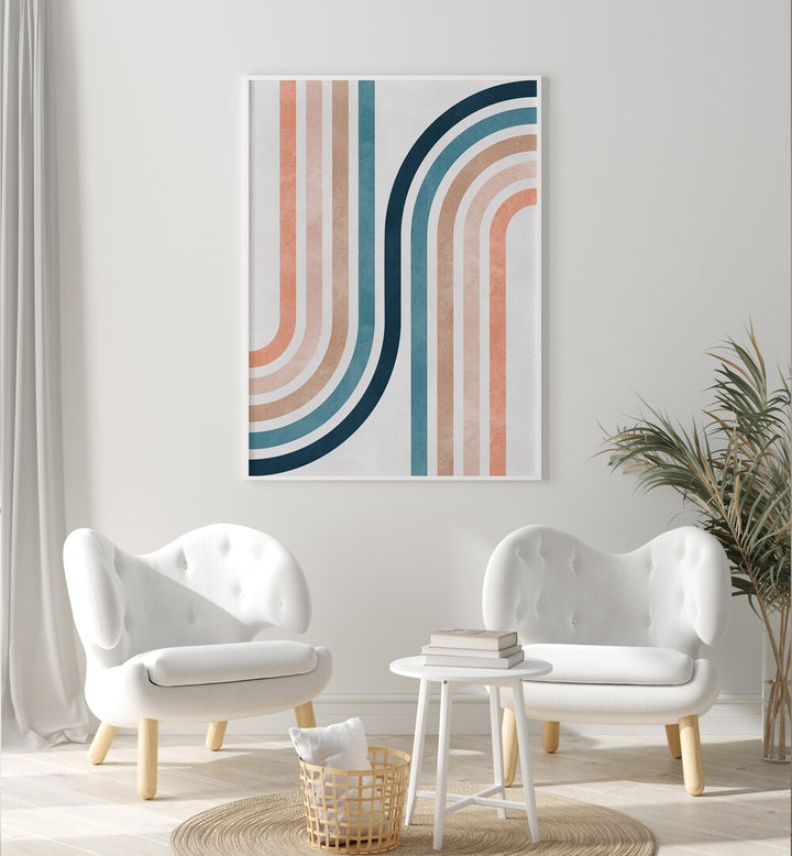 Stylish LINES AND ARCS, GEOMETRIC ART PRINTS displayed in a modern living space, enhancing artistic ambiance.