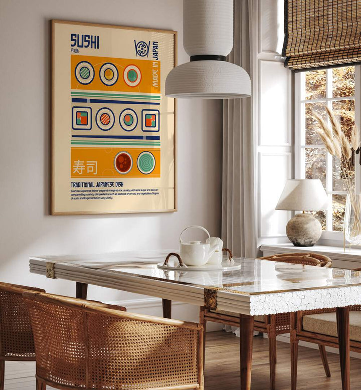 SUSHI, BAR & CAFE ART displayed in a stylish dining area, blending culinary elegance with artistic ambiance.