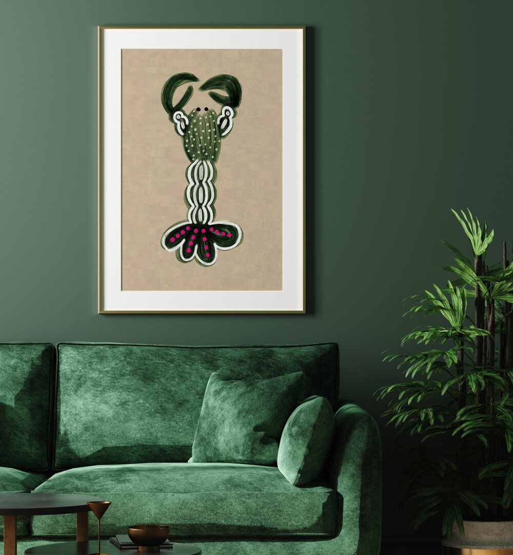 Vibrant GREEN LOBSTER, KITCHEN POSTERS add charm and color to your culinary space, perfect for seafood enthusiasts.