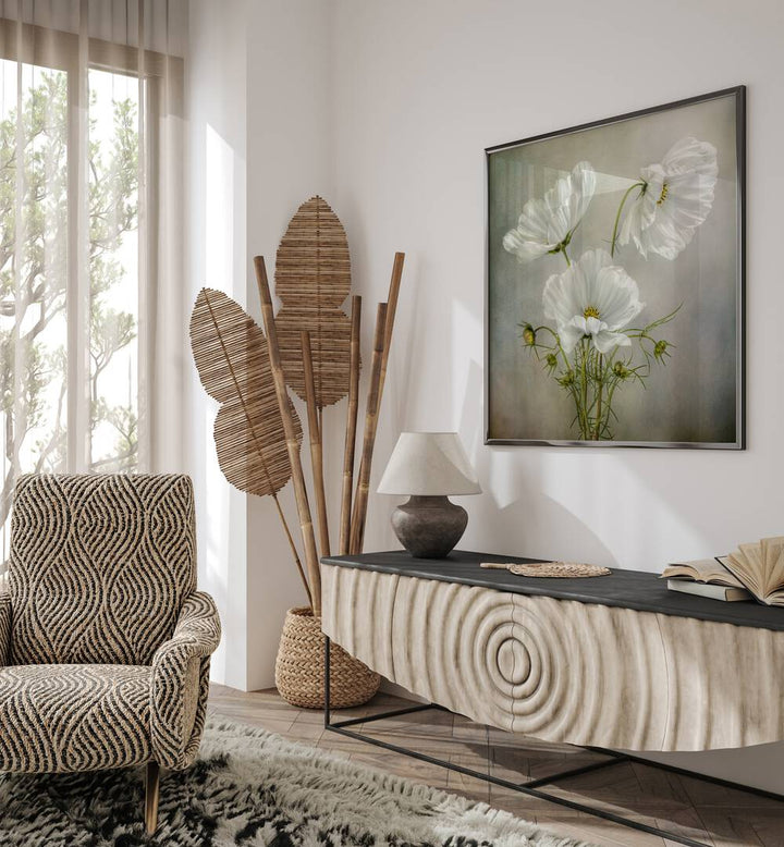 Elegant COSMOS CHARM, FLORAL FLOWER PAINTINGS enhancing modern decor with celestial beauty and floral elegance.