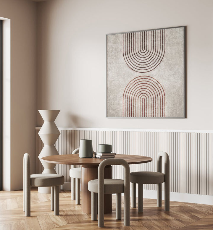 Stylish interior featuring RAINBOW GATE, BOHO ART PAINTINGS, enhancing modern decor with artistic flair.