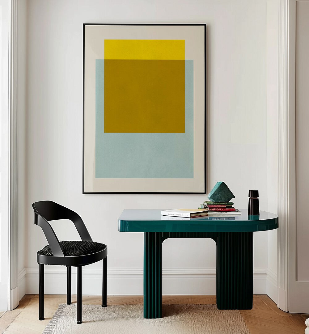 Brightly colored geometric art print, COLORFUL OVERLAY II, enhances modern decor and creative projects.