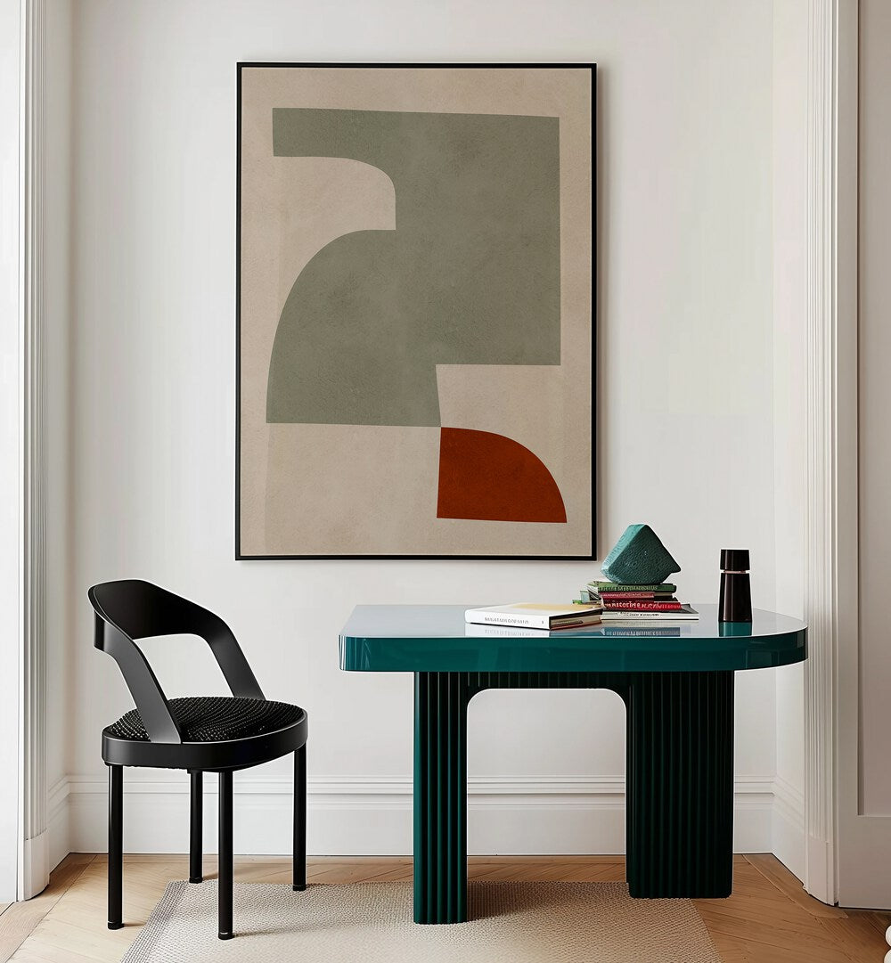 Stylish interior featuring EXPRESSIVE FORMS III, GEOMETRIC ART PRINTS, enhancing creativity and artistic expression.