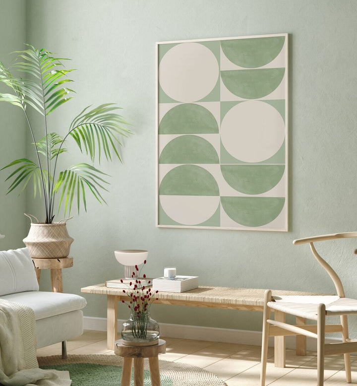 Stylish living room featuring the MID CENTURY MODERN I, GEOMETRIC ART PRINTS by THE MIUUS STUDIO, enhancing modern design.