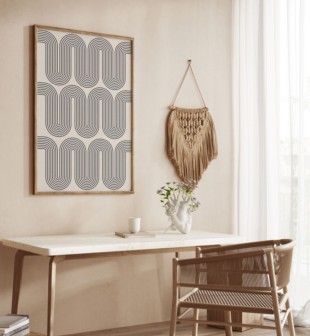 Stylish living space featuring MODERN WAVES NO.I, GEOMETRIC ART PRINTS, enhancing creativity and modern design.