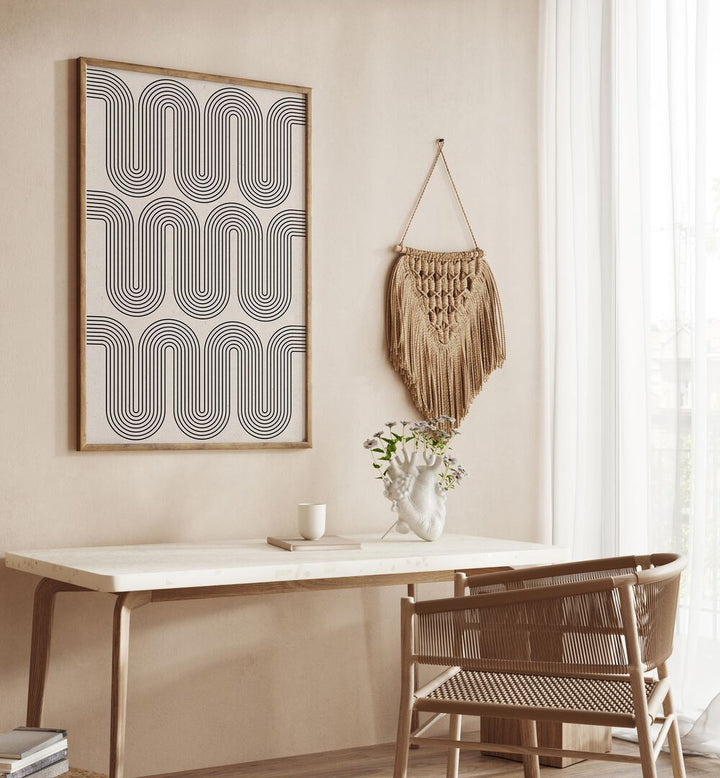 Stylish living space featuring MODERN WAVES NO.I, GEOMETRIC ART PRINTS, enhancing creativity and modern design.