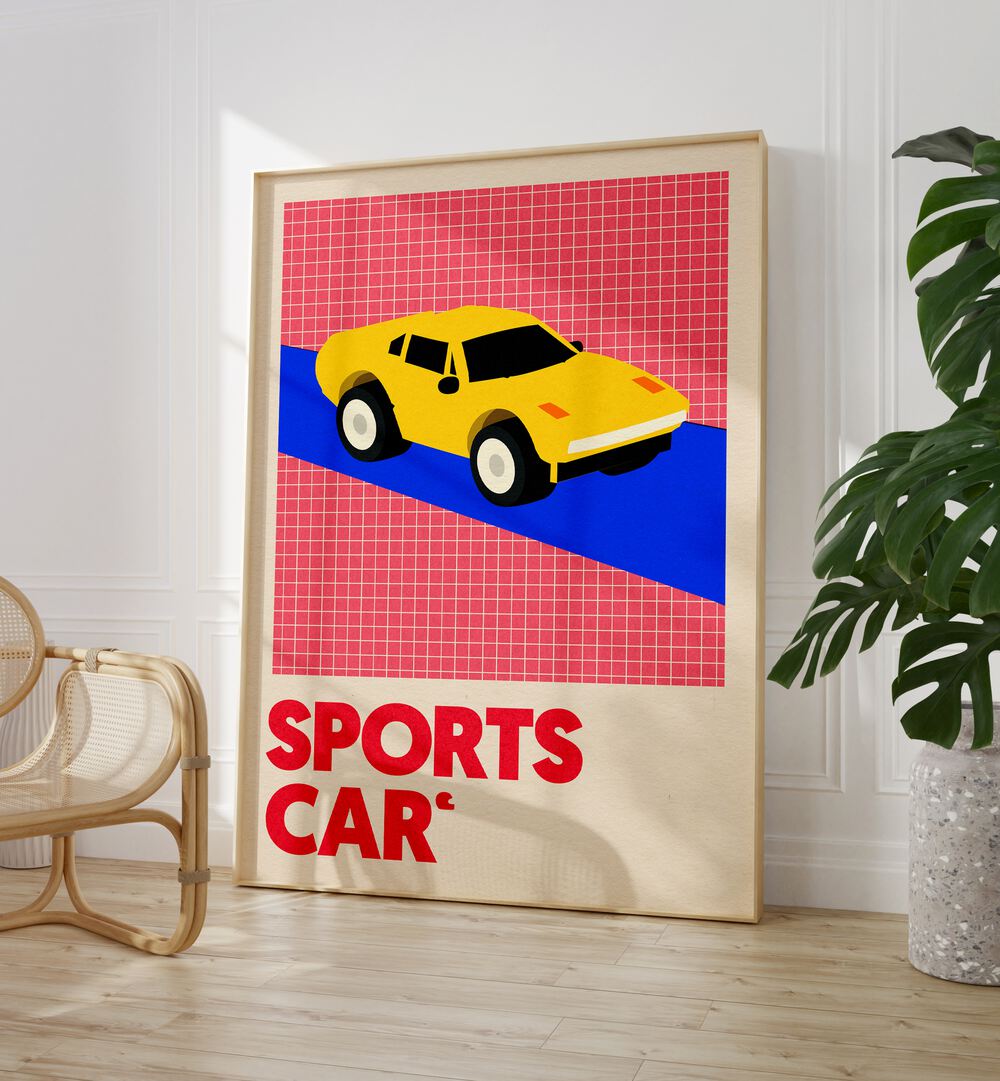 Bright and stylish SPORTS CAR, CAR POSTERS featuring a yellow sports car design, perfect for automotive enthusiasts.