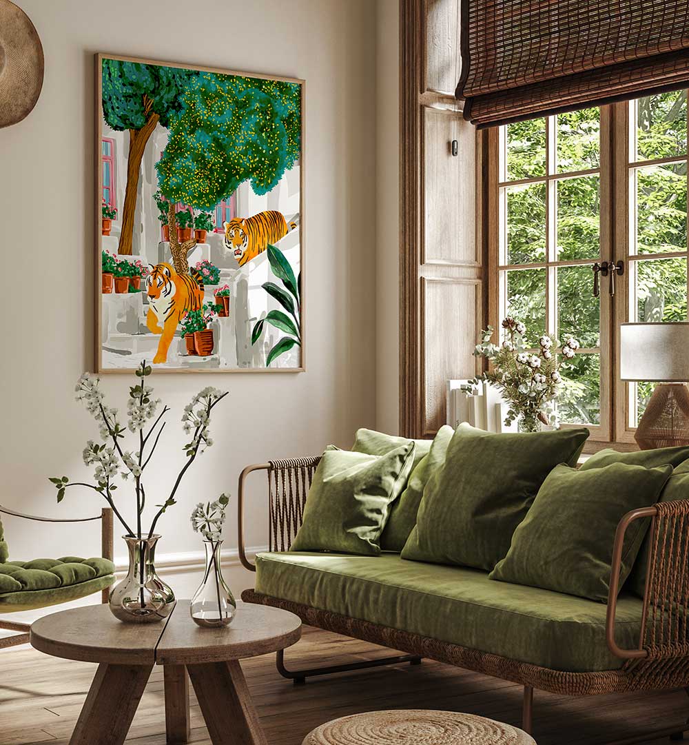 TIGERS IN GREECE , ANIMAL PAINTINGS