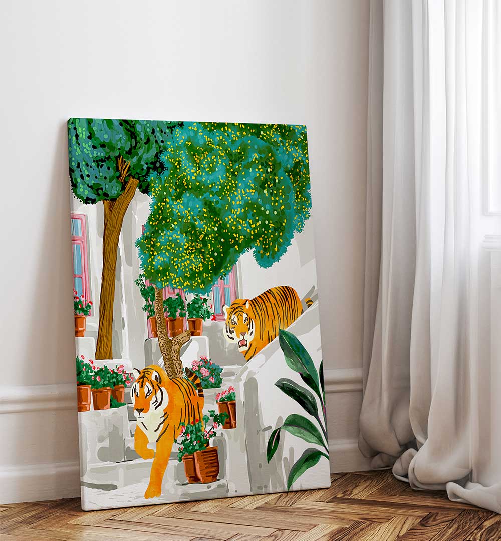 TIGERS IN GREECE , ANIMAL PAINTINGS