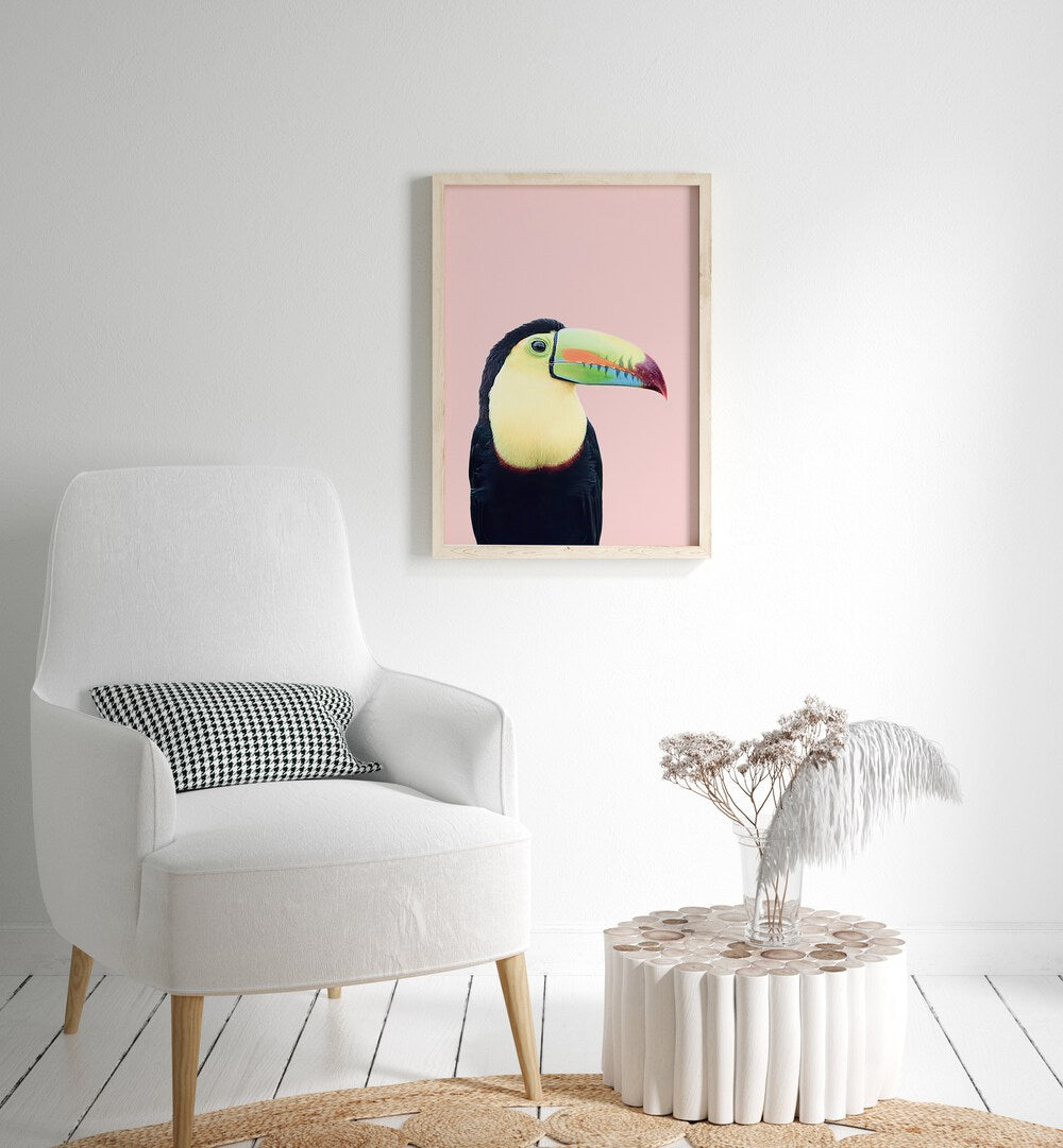 Vibrant TOUCAN ON PINK, ANIMAL PAINTINGS adds tropical charm to your home décor with its stunning design.