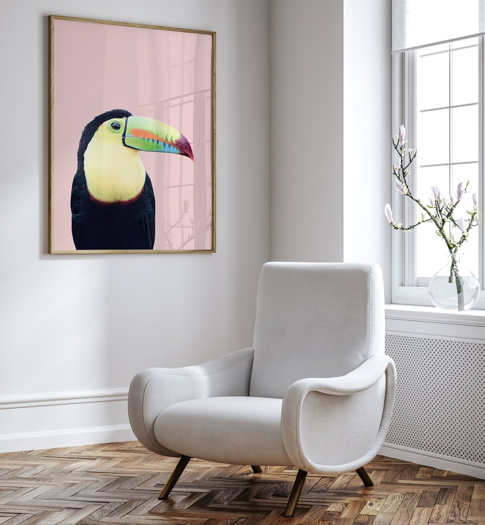 Vibrant TOUCAN ON PINK, ANIMAL PAINTINGS, adds tropical charm to your decor with its stunning toucan design.