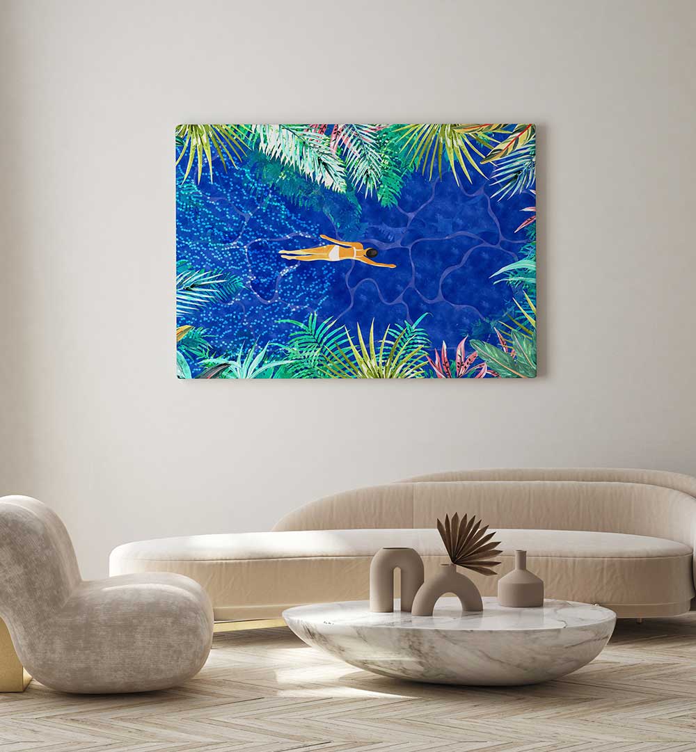 TROPICAL JUNGLE POOL , BEACH PAINTINGS