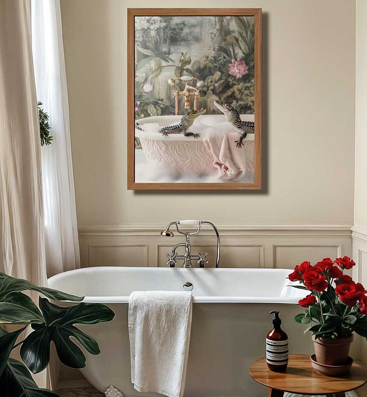 CROCODILE BUBBLE BATH , BATHROOM ART PRINTS