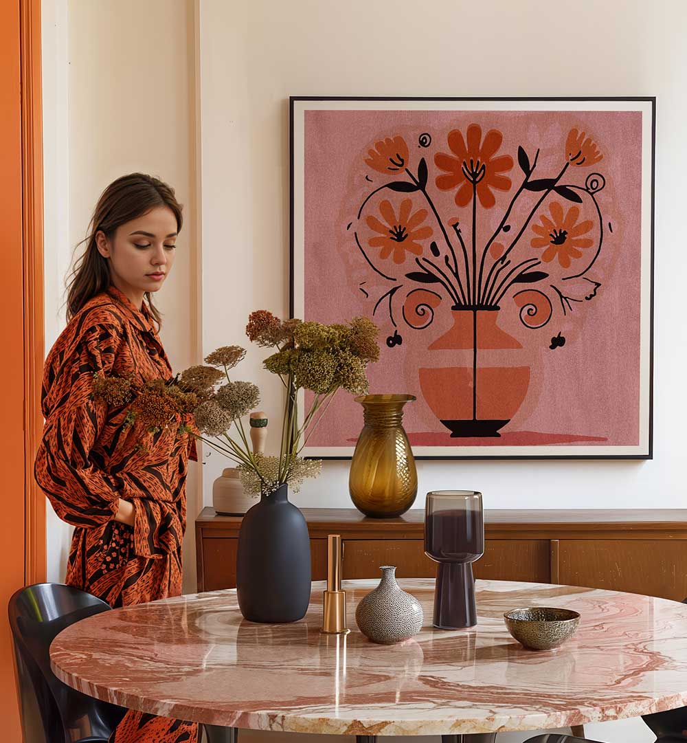 ABSTRACT FLOWERS IN A VAS , FLORAL FLOWER PAINTINGS