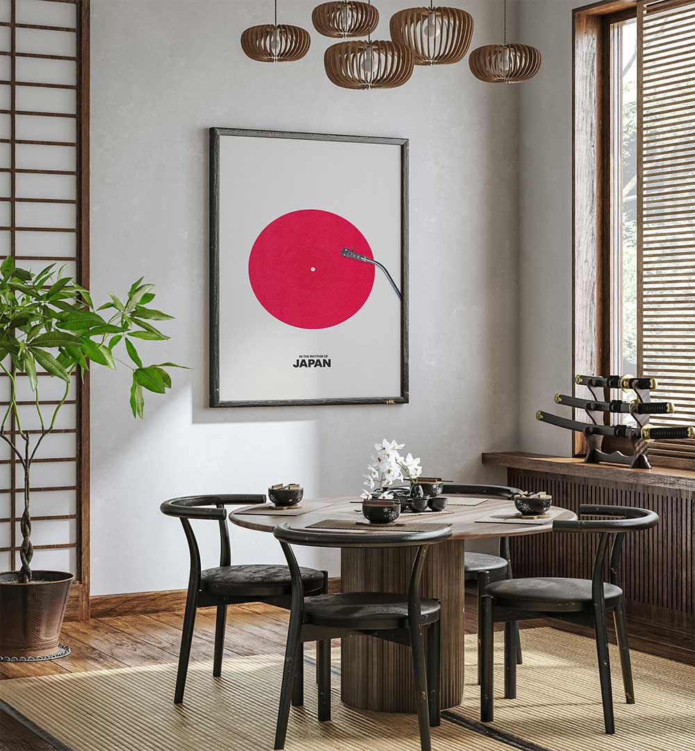 Stylish dining area showcasing JAPAN RHYTHM, JAPANESE PAINTINGS in a modern interior design. Perfect for home decor.